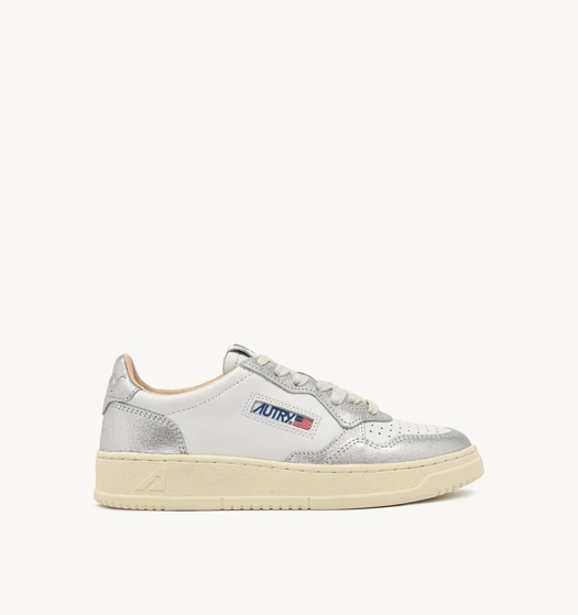 Autry Medalist Low Bi color - Leather/Leather - White/Silver
