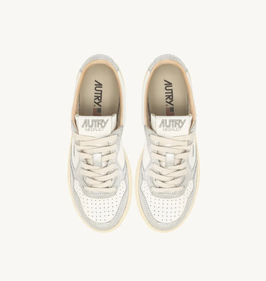 Autry Medalist Low Bi color - Leather/Leather - White/Silver