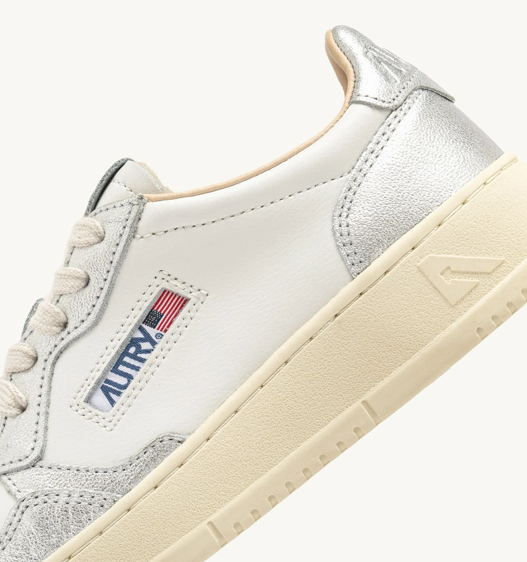 Autry Medalist Low Bi color - Leather/Leather - White/Silver