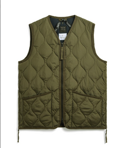 Military Zip V-Neck Down Vest - Dark Olive