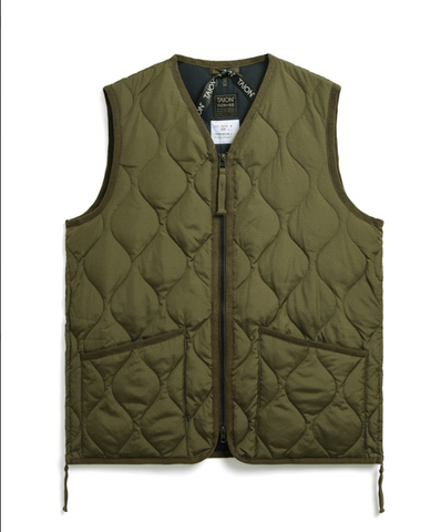 Military Zip V-Neck Down Vest - Dark Olive