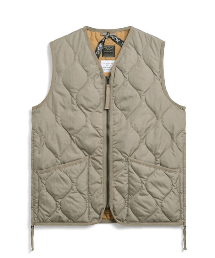 Military Zip V-Neck Down Vest - Latte Mocha
