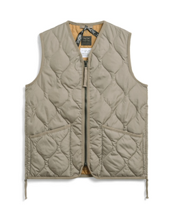 Military Zip V-Neck Down Vest - Latte Mocha