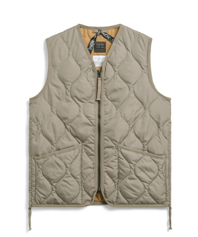 Military Zip V-Neck Down Vest - Latte Mocha
