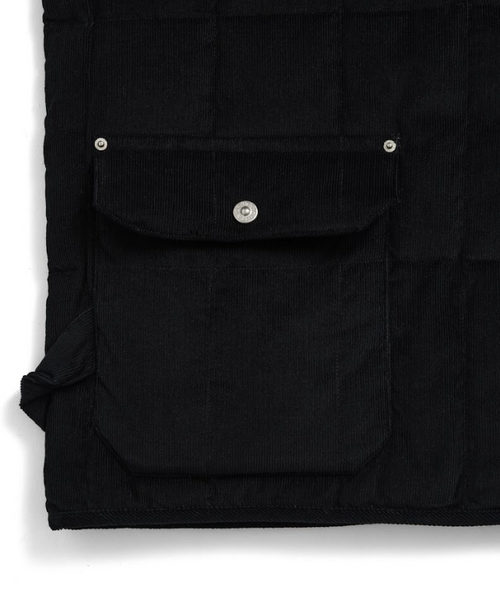 Military Button Corduroy Vest - Black