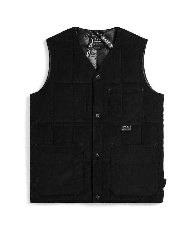 Military Button Corduroy Vest - Black