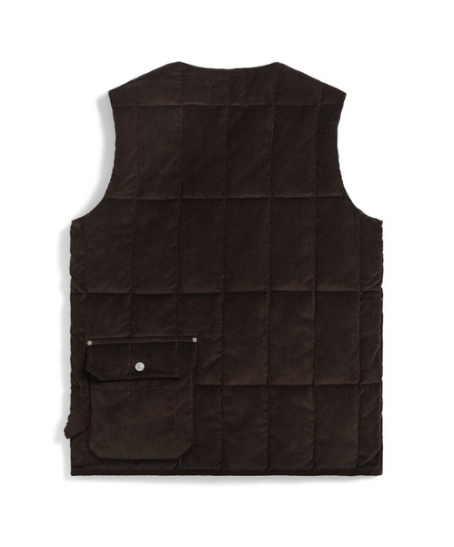Military Button Corduroy Vest - Dark Brown