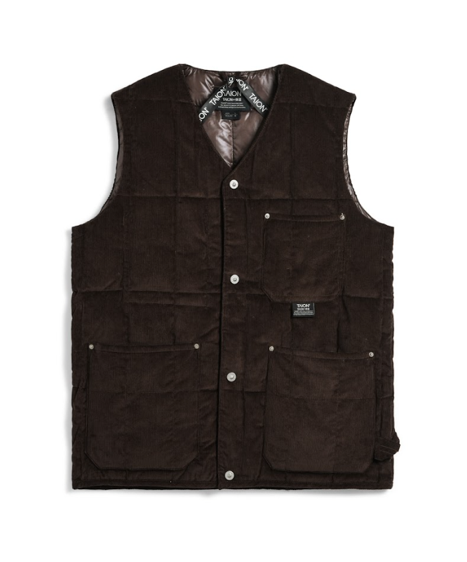 Military Button Corduroy Vest - Dark Brown