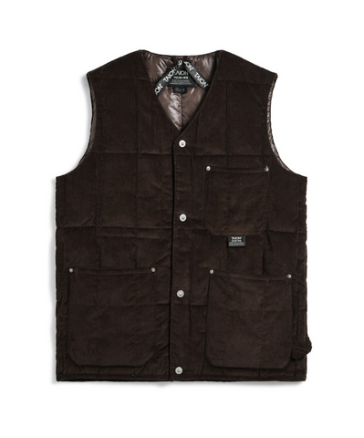 Military Button Corduroy Vest - Dark Brown