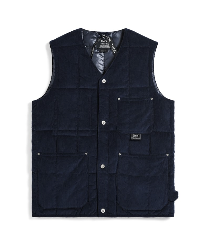 Military Button Corduroy Vest - Dark Navy