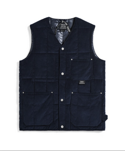 Military Button Corduroy Vest - Dark Navy