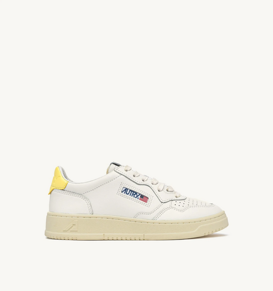 Autry Medalist Low - Leather/Leather - White/Lemon