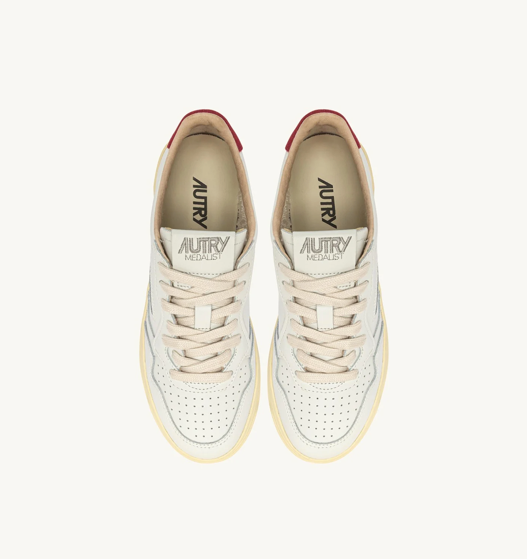 Autry Medalist Low - Leather/Leather - White/Deep Claret