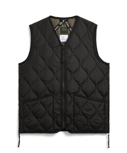 Military Zip V-Neck Down Vest - Black