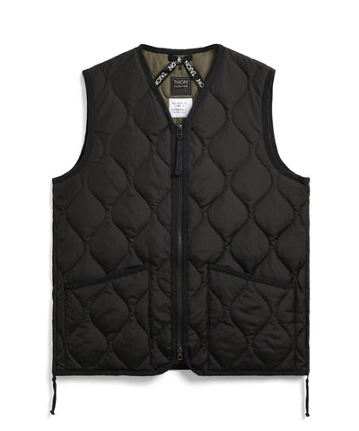 Military Zip V-Neck Down Vest - Black