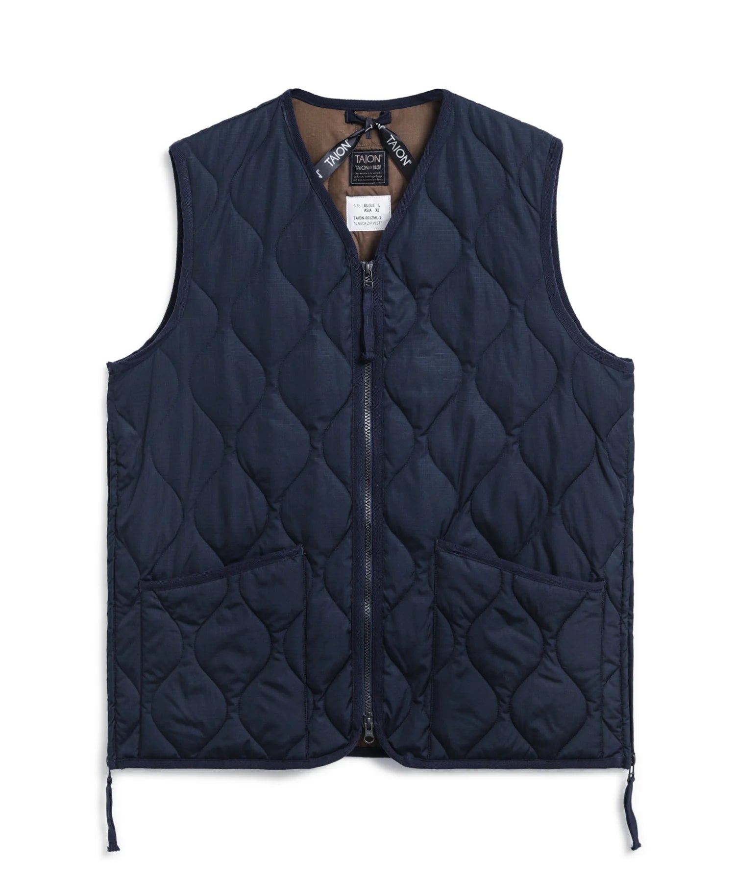 Military Zip V-Neck Down Vest - D.Navy