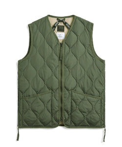 Military Zip V-Neck Down Vest - Olive