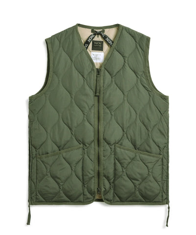 Military Zip V-Neck Down Vest - Olive