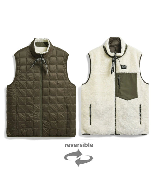 Down x Boa Reversible Vest - Olive / Ivory